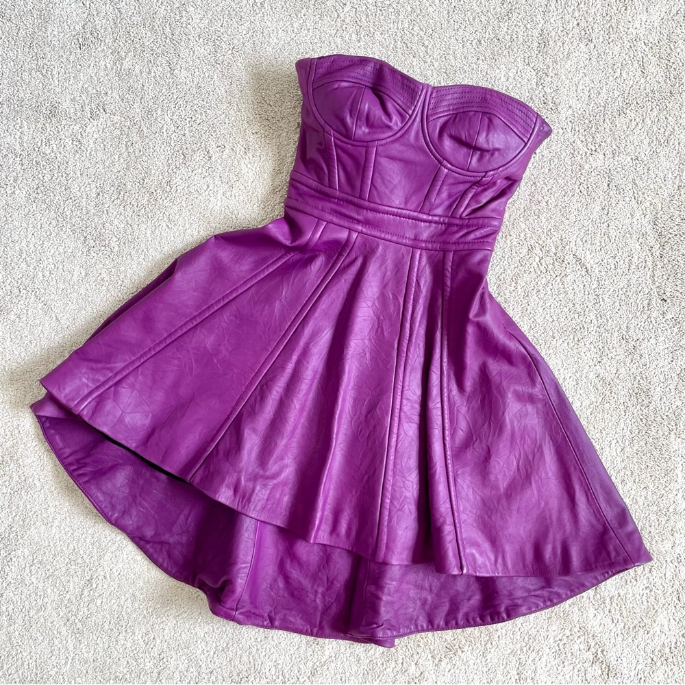 BEBE 💯% Genuine Leather Bustier Dress with Hi-Lo Hem, size XXS